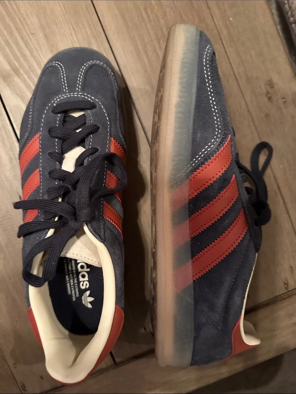adidas Gazelle Navy Suede Sneakers with Red Stripes